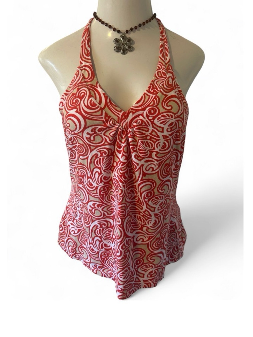 Women’s Red Printed Halter  Top